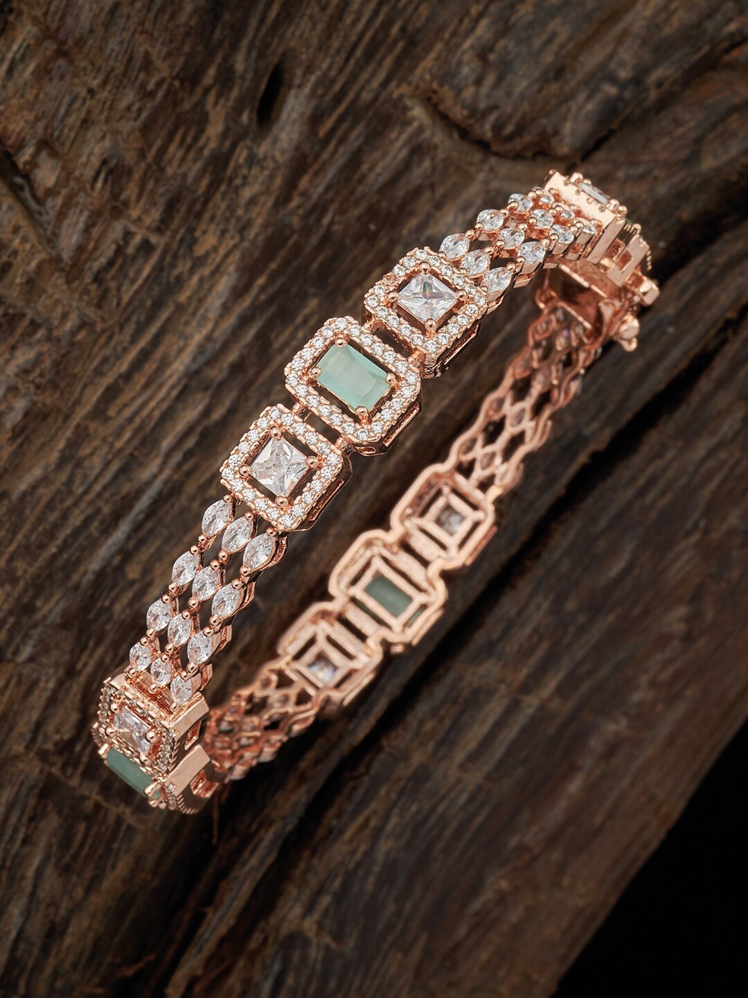 

Kushal's Fashion Jewellery Rose-Gold Plated Sea Green CZ-Studded Bridesmaid Bangle