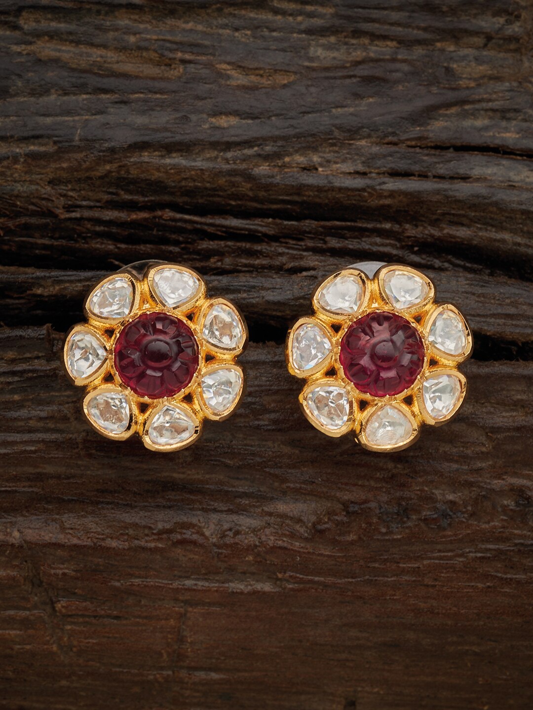 

Kushal's Fashion Jewellery Red Gold-Plated Studs Earrings