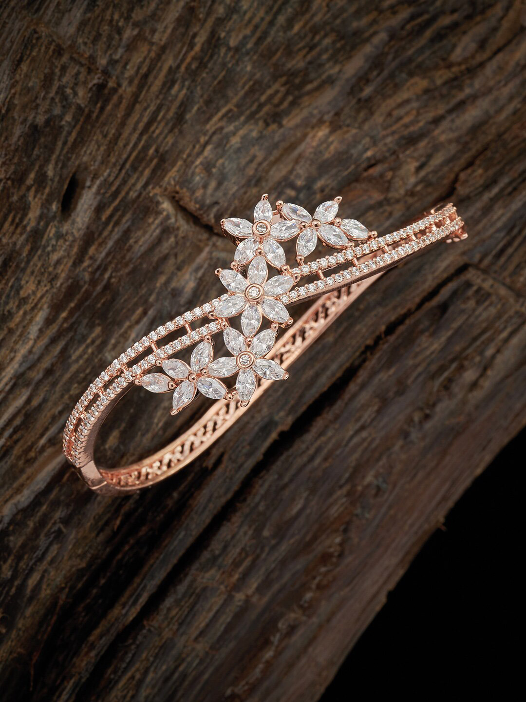 

Kushal's Fashion Jewellery Women White & Rose Gold-Plated Cubic Zirconia Kada Bracelet