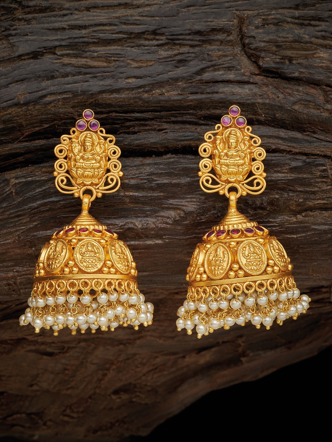 

Kushal's Fashion Jewellery Red Dome Shaped Gold-Plated Jhumkas Earrings