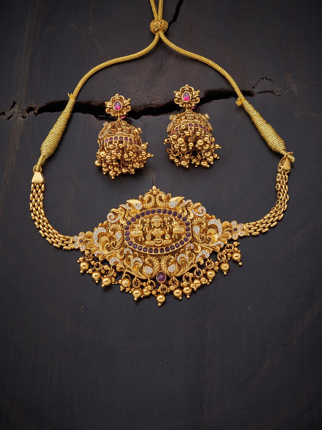 

Kushal's Fashion Jewellery Red Gold-Plated Antique Necklace