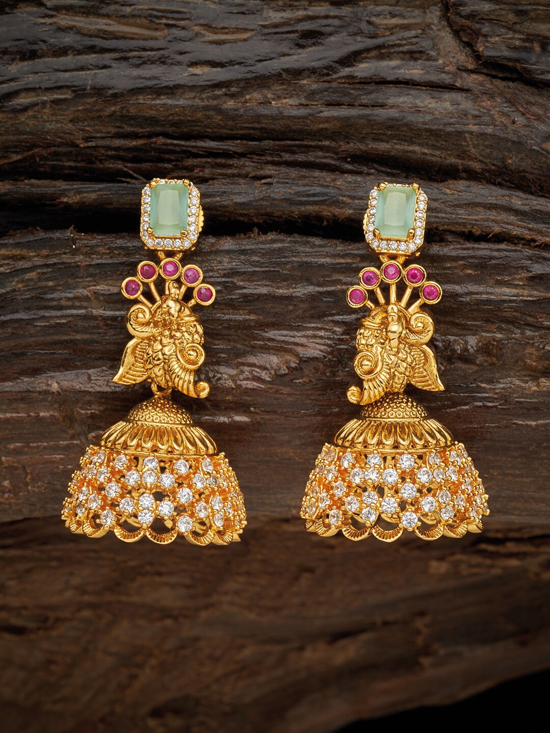 

Kushal's Fashion Jewellery Sea Green Gold Plated Dome Shaped Jhumkas