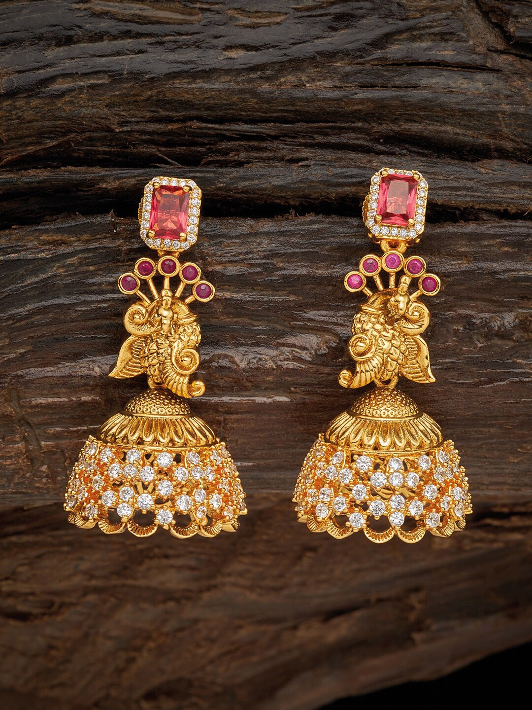 

Kushal's Fashion Jewellery Red & Gold-Plated Dome Shaped Jhumkas