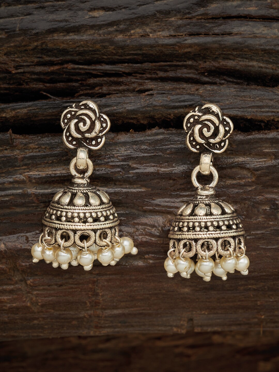

Kushals Fashion Jewellery 92.5 Silver White Dome Shaped Jhumkas Earrings