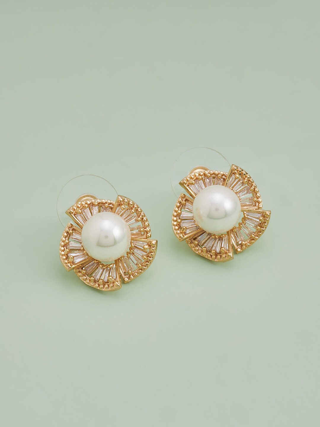 

Kushal's Fashion Jewellery Gold-Plated White Floral Studs