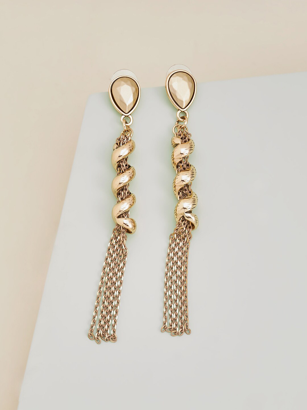 

Kushal's Fashion Jewellery Champagne & Gold Plated Contemporary Drop Earrings