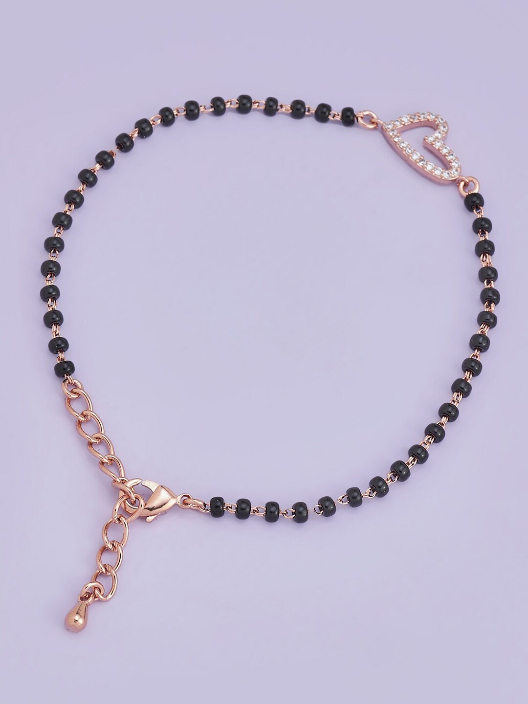 

Kushal's Fashion Jewellery Rose Gold-Plated Black CZ Studded Mangalsutra Bracelet