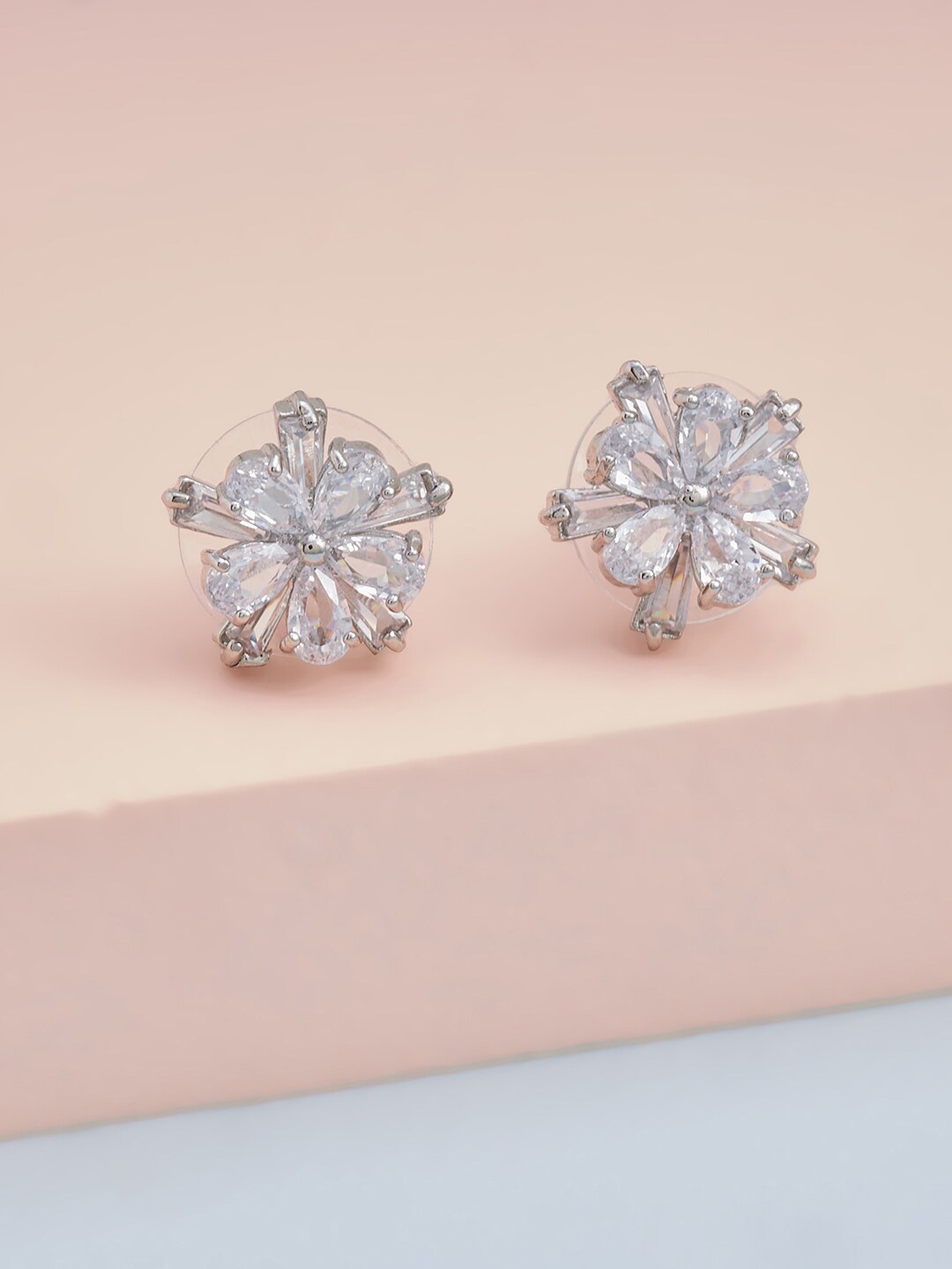 

Kushal's Fashion Jewellery White Floral Rhodium-Plated Studs Earrings