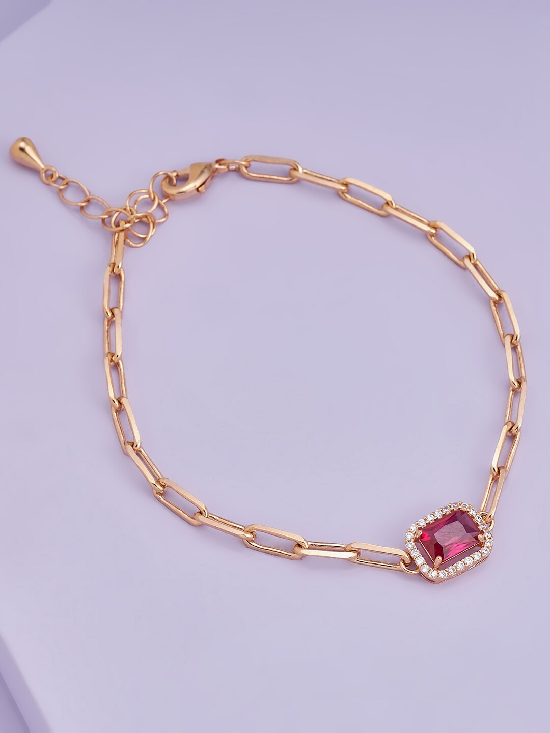 

Kushal's Fashion Jewellery Women Rose Gold & Red Cubic Zirconia Charm Bracelet