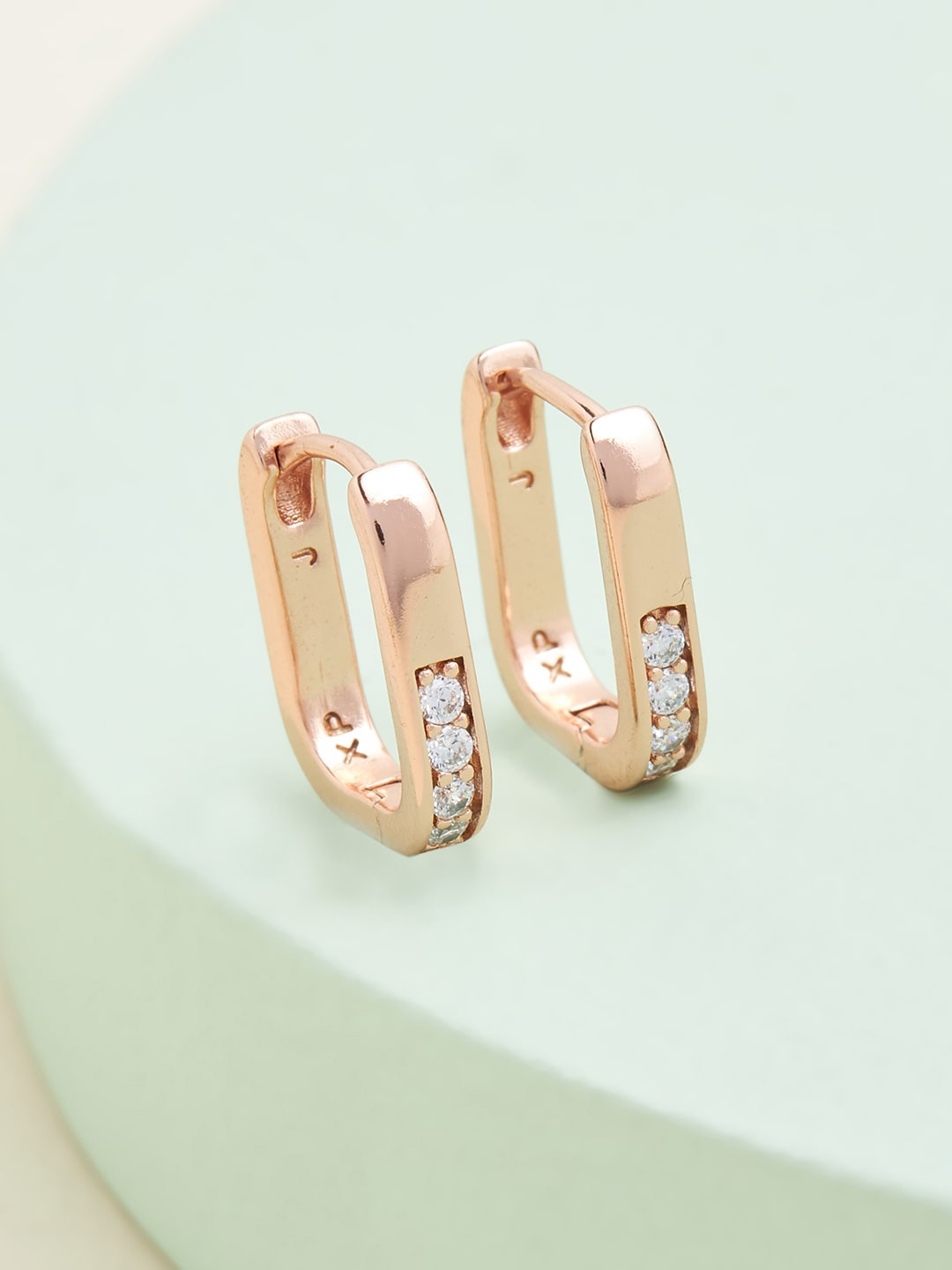 

Kushal's Fashion Jewellery White & Rose Gold Square Hoop Earrings