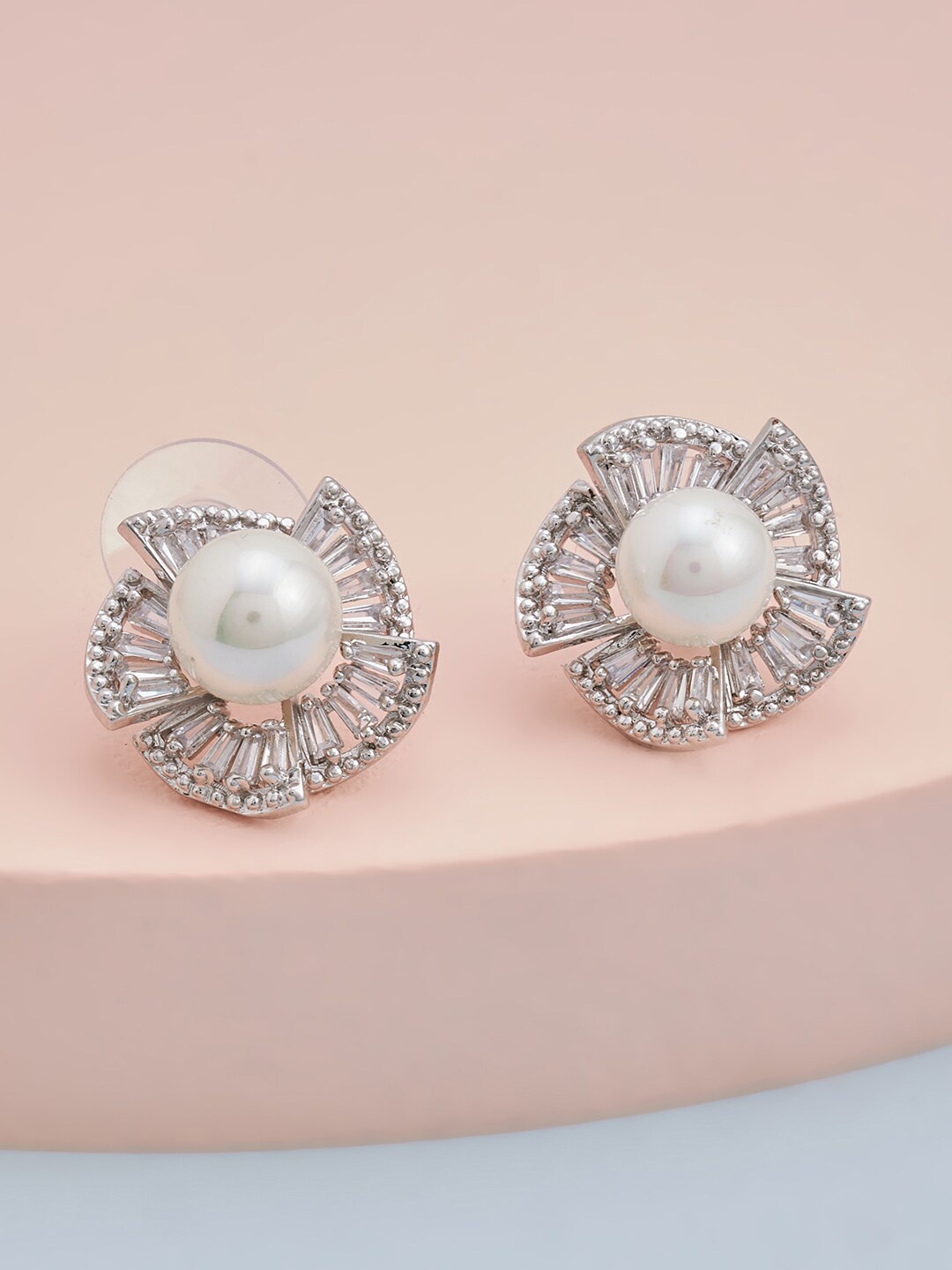 

Kushal's Fashion Jewellery Rhodium-Plated White Floral Studs