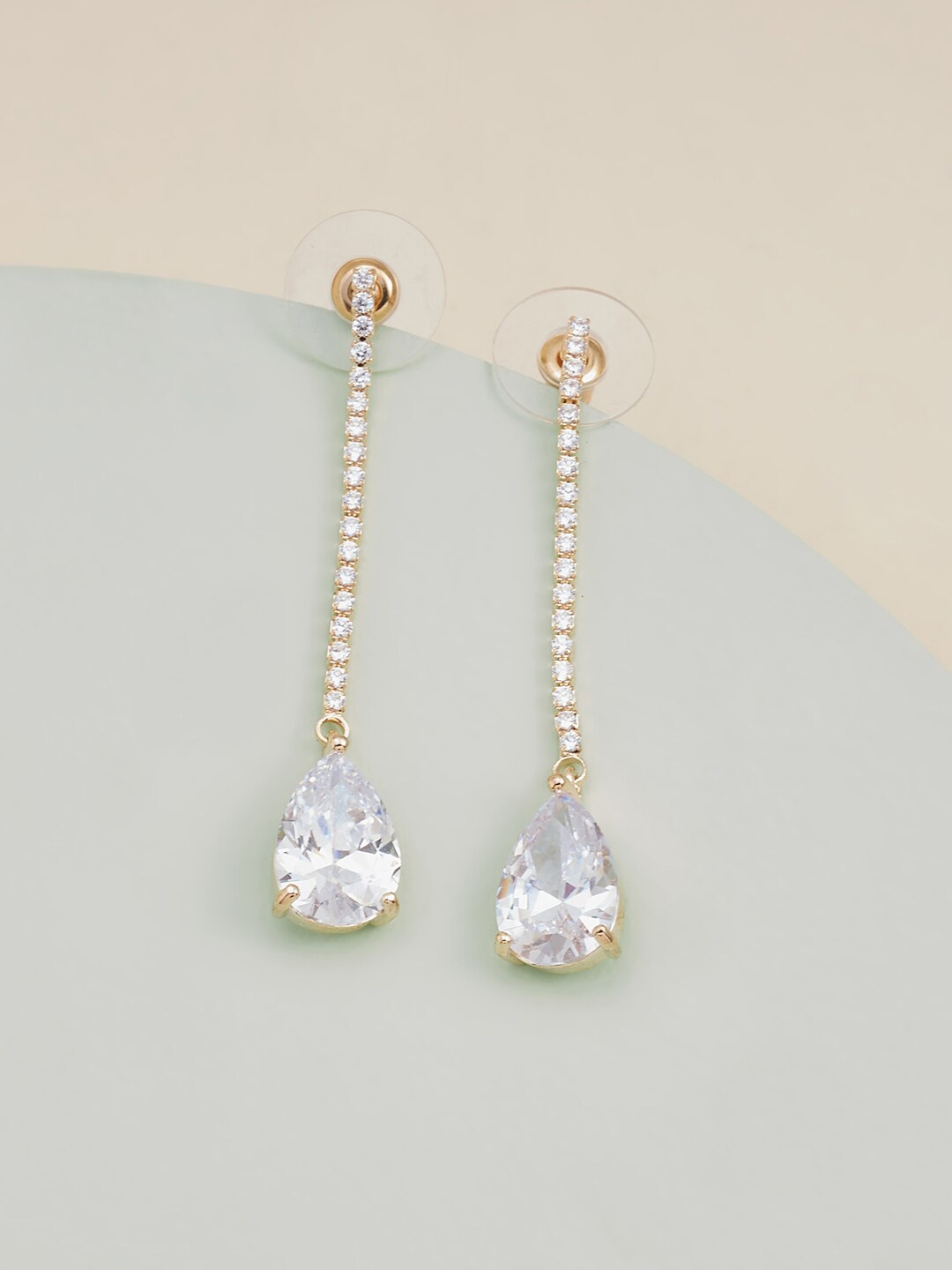 

Kushal's Fashion Jewellery White Gold-Plated Contemporary CZ Studded Drop Earrings