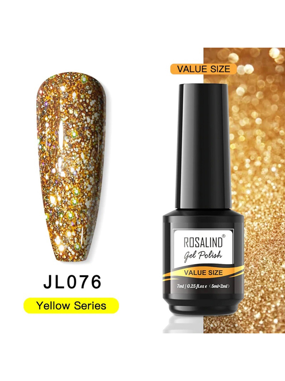 

ROSALIND Value Size Yellow Series Long Lasting UV LED Soak-Off Gel Nailpolish- Shade JL076, Gold