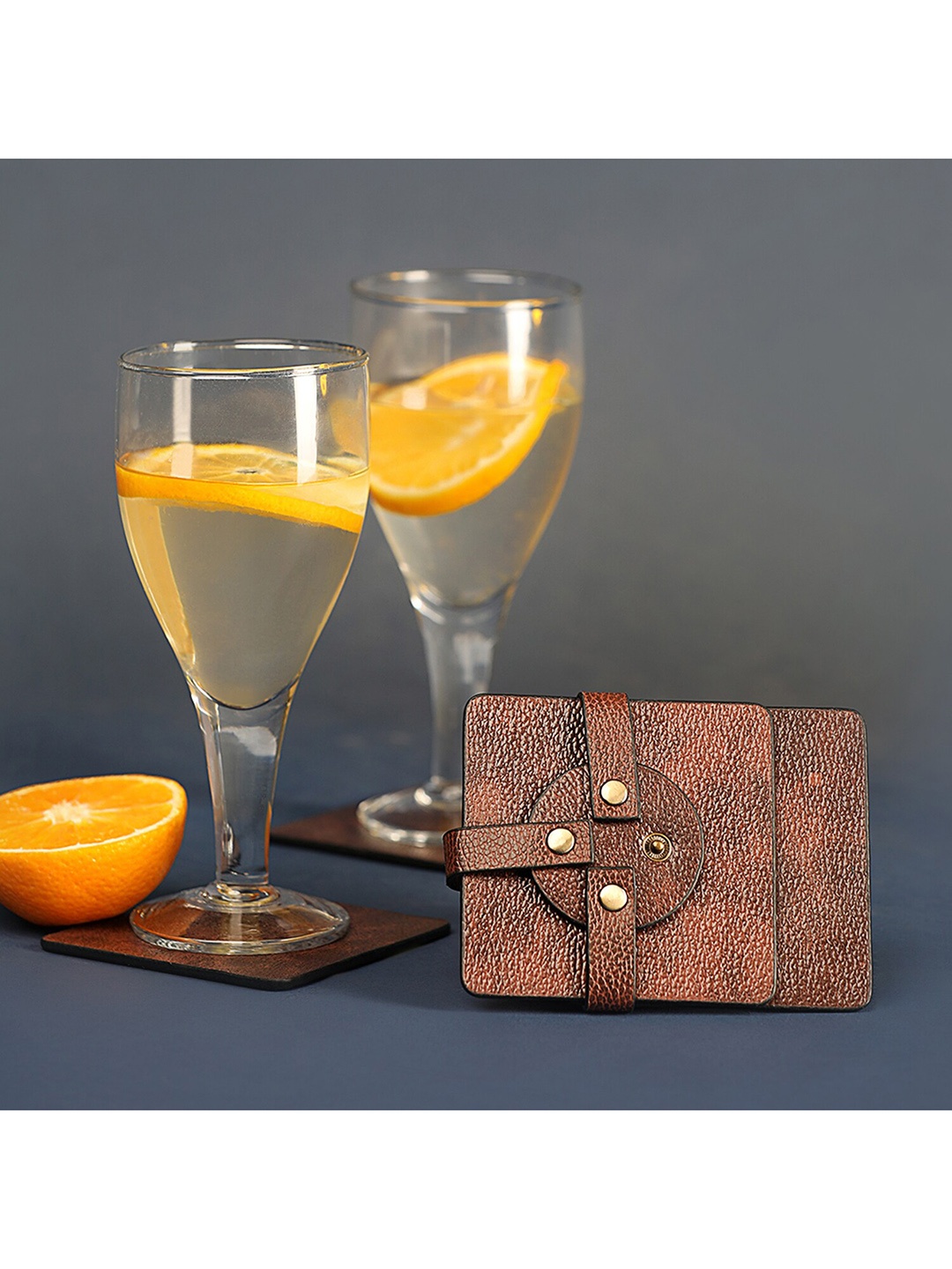 

MensXP Set Of 4 Brown Leather Coasters
