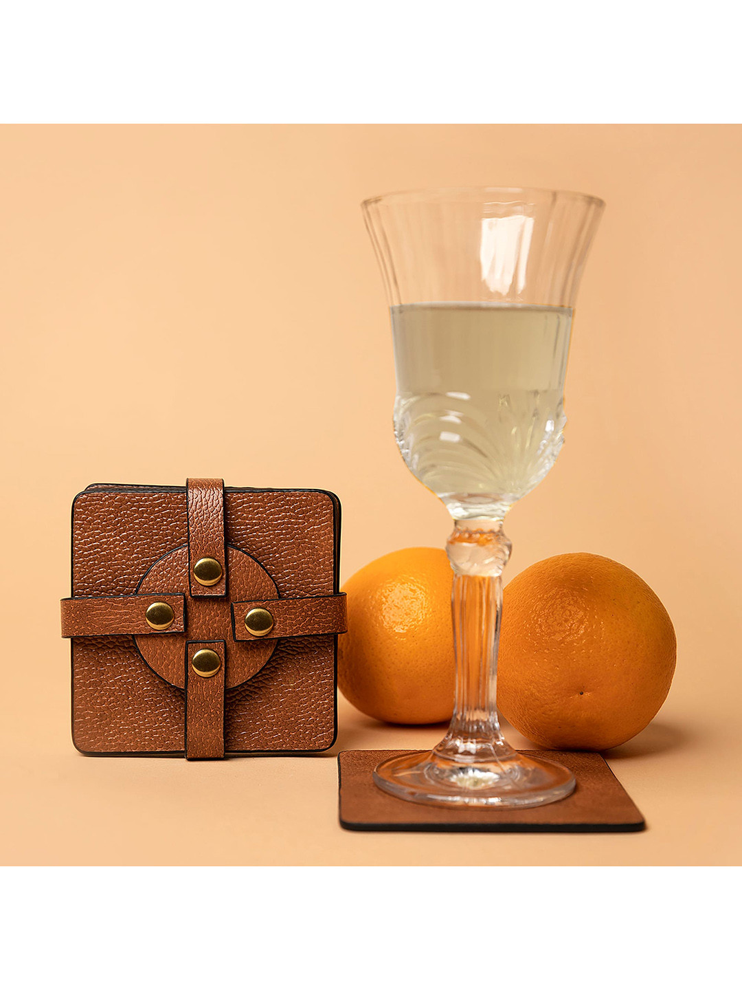 

MensXP Set Of 4 Tan Textured Leather Coasters