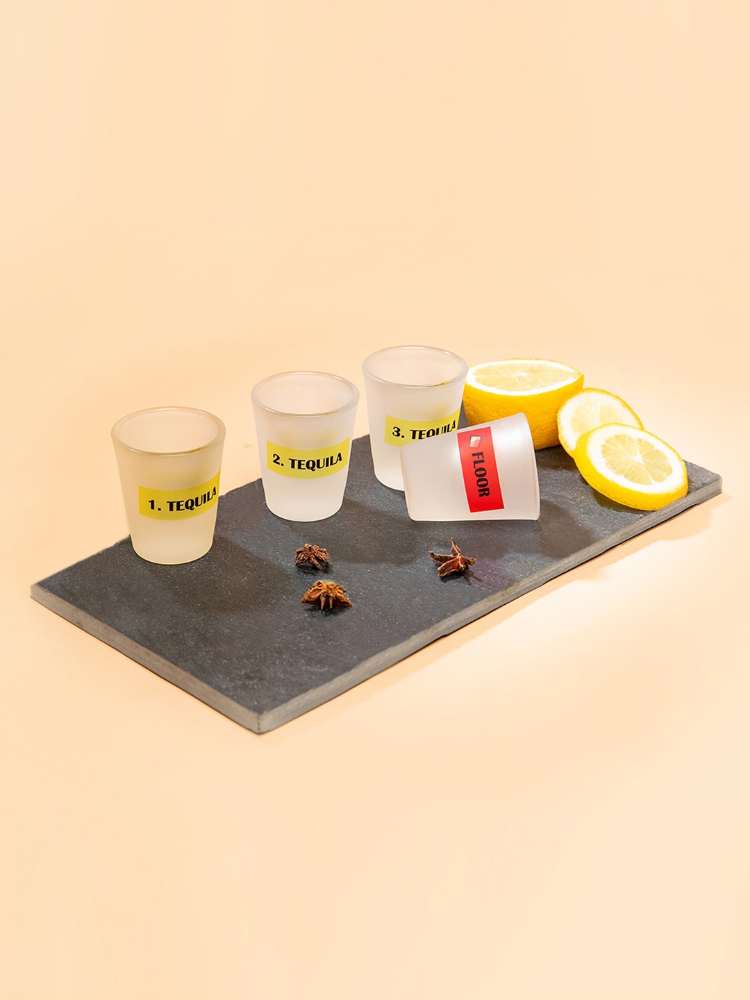 

MensXP Set Of 4 Transparent Clear Printed Glass Shot Glasses Bar and Drinkware