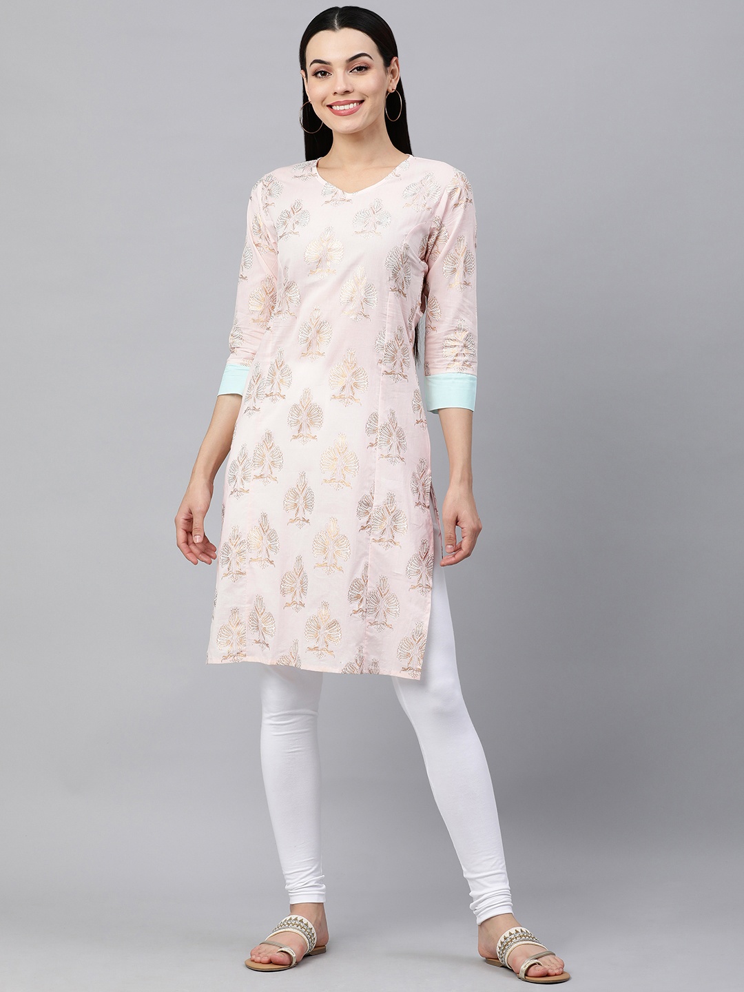 

KALINI Women Cream-Coloured Ethnic Motifs Printed Pure Cotton Kurta