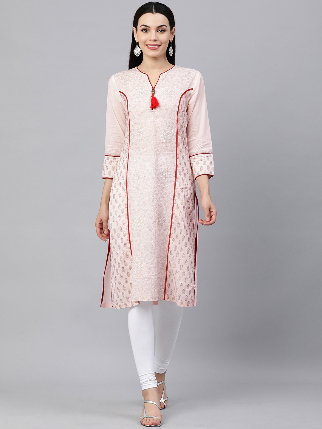 

KALINI Women White & Beige Pure Cotton Ethnic Motifs Printed Kurta
