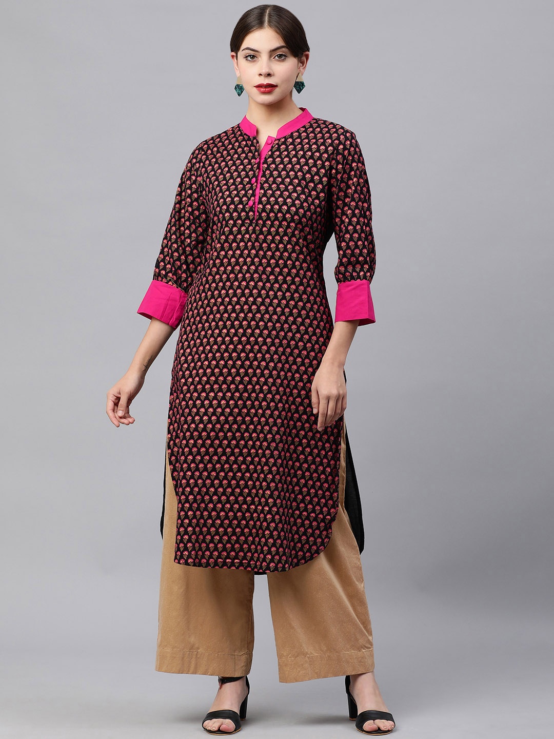 

KALINI Women Black & Red Ethnic Printed Pure Cotton Kurta