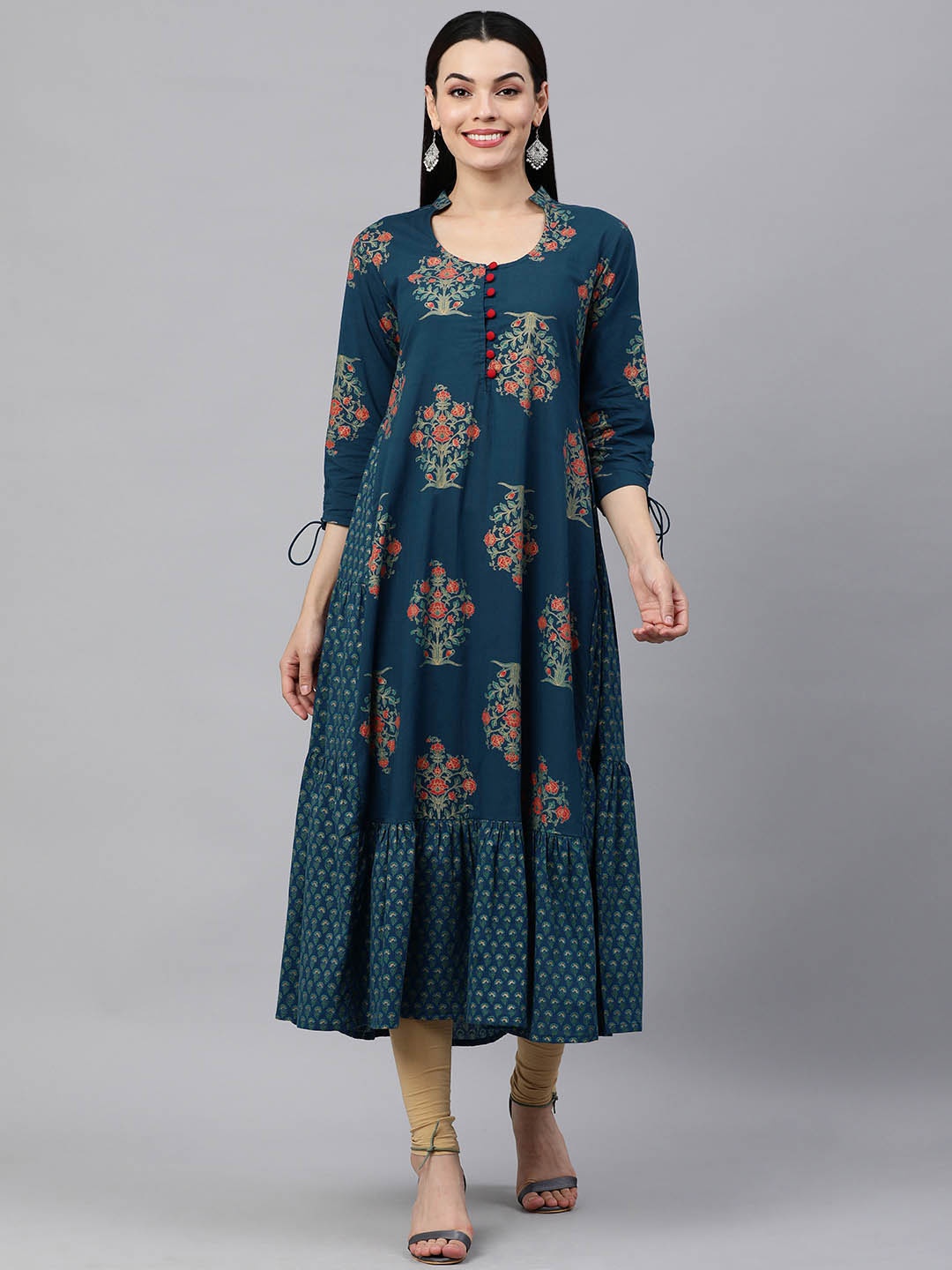 

KALINI Women Teal Blue Ethnic Motifs Printed Kurta