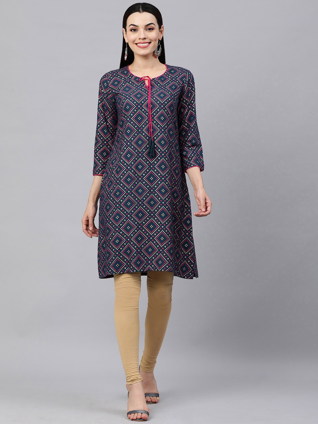 

KALINI Women Navy Blue & Pink Bandhani Printed Kurta