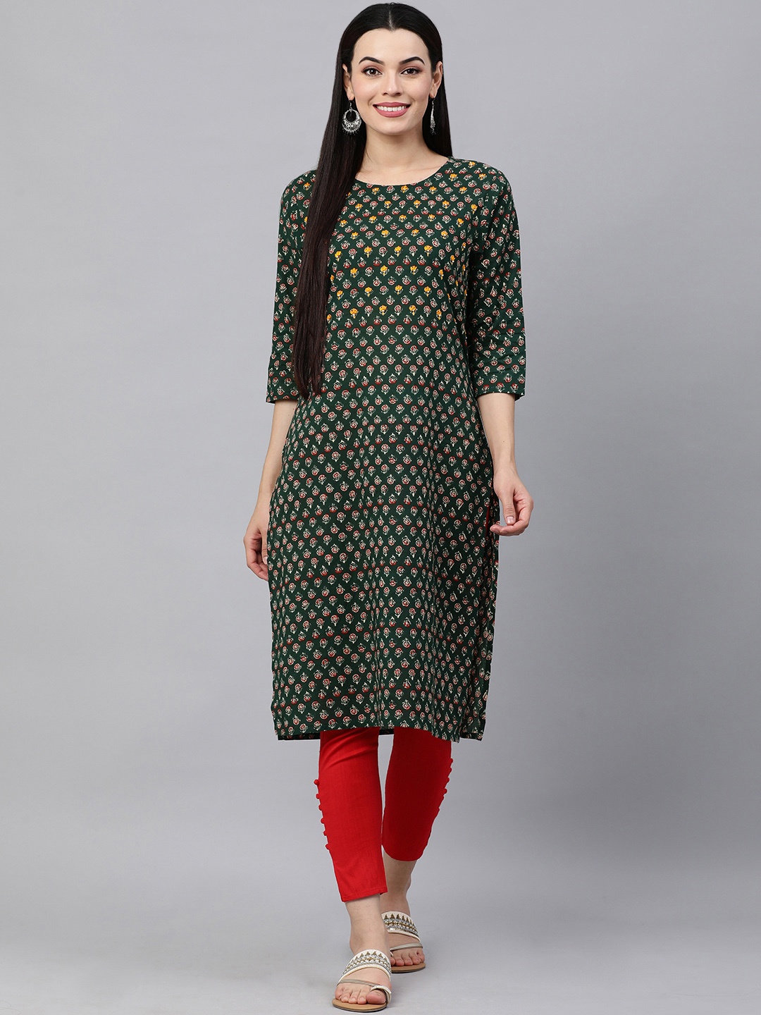

KALINI Women Green & Red Ethnic Motifs Printed Kurta