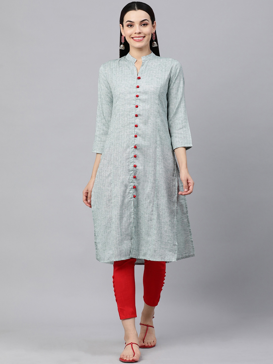 

KALINI Women Blue Pure Cotton Self Striped Kurta