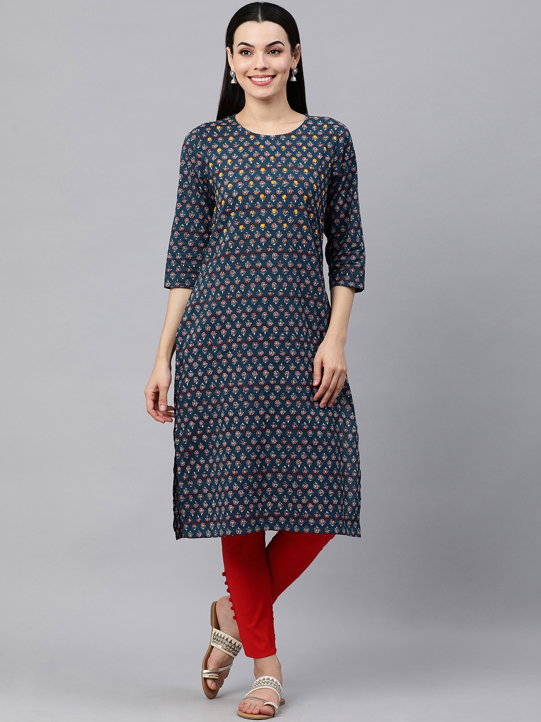 

KALINI Women Navy Blue & Red Ethnic Motifs Printed Kurta