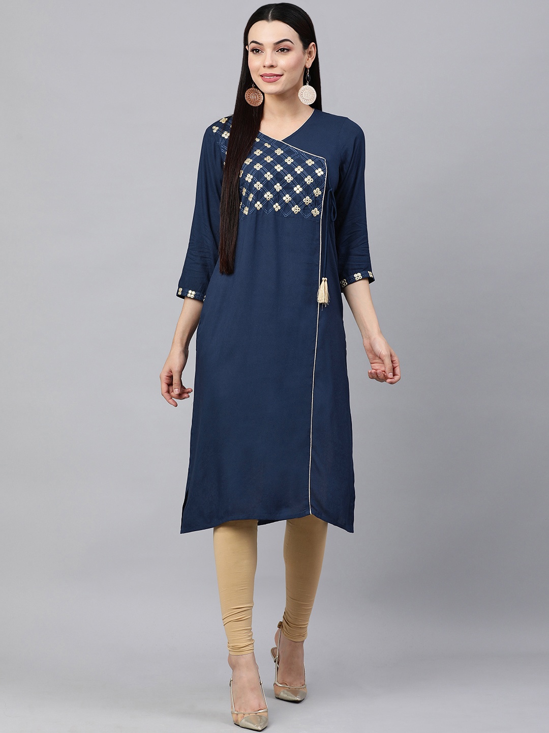 

KALINI Women Navy Blue Ethnic Motifs Embroidered Kurta