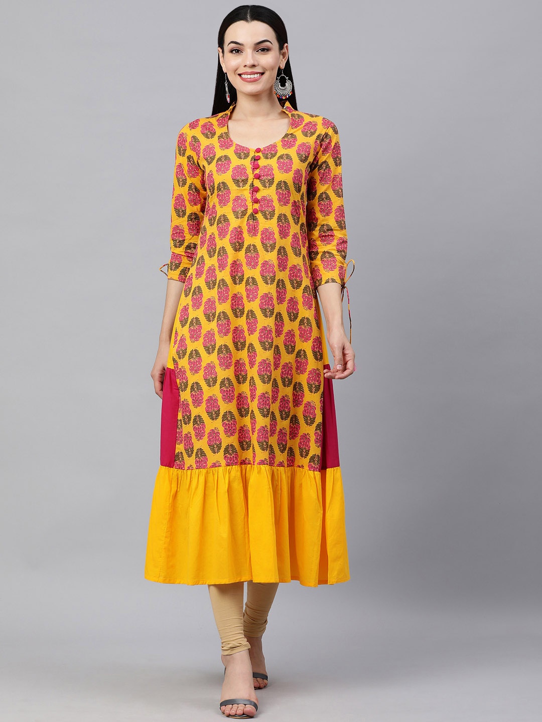 

KALINI Women Yellow & Pink Ethnic Motifs Printed A-Line Kurta