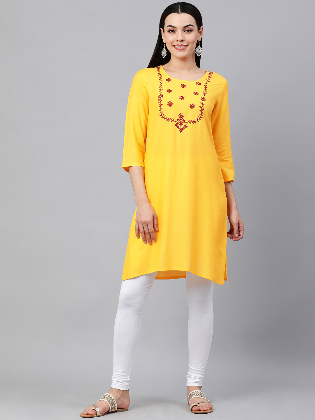 

KALINI Women Yellow Ethnic Motifs Embroidered Yoke Design Kurta