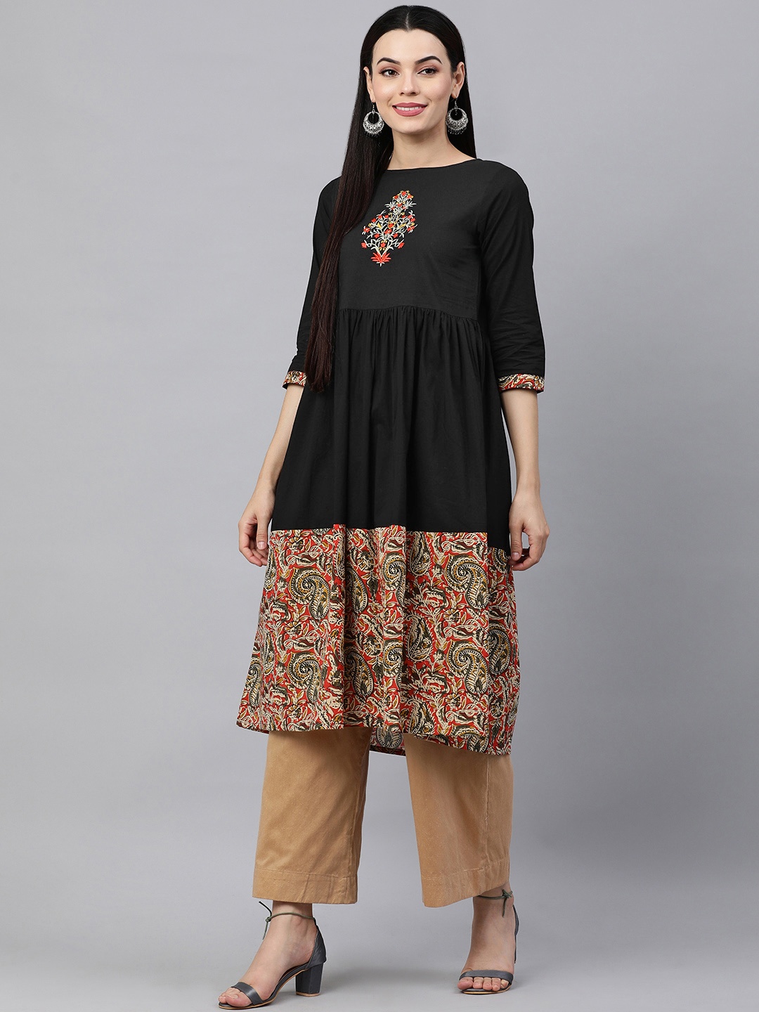 

KALINI Women Black & Red Ethnic Motifs Printed Pure Cotton Kurta