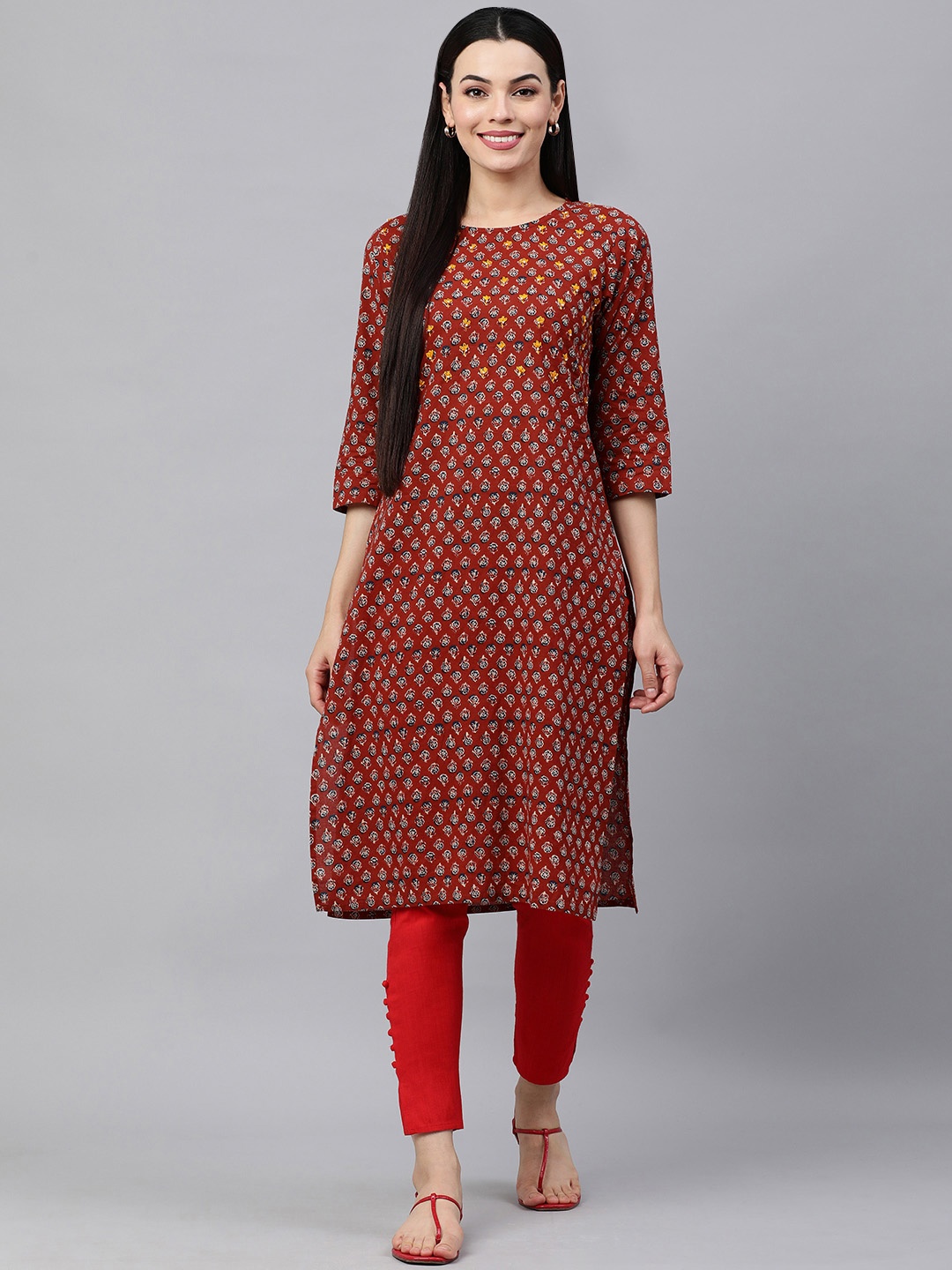 

KALINI Women Maroon Ethnic Motifs Printed Kurta