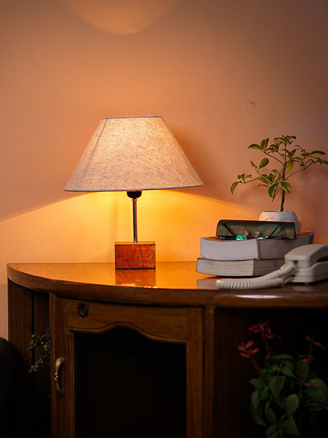 

Pinecraft INTERNATIONAL Beige Ema Wooden Table Lamp with Linen Shade