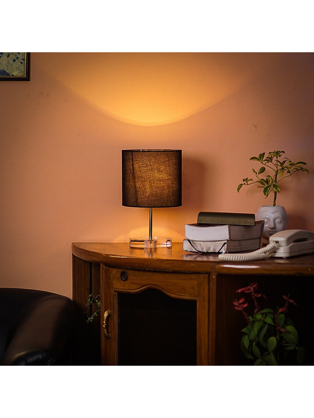 

Pinecraft INTERNATIONAL Black Celeste Table Lamp with Cotton Shade