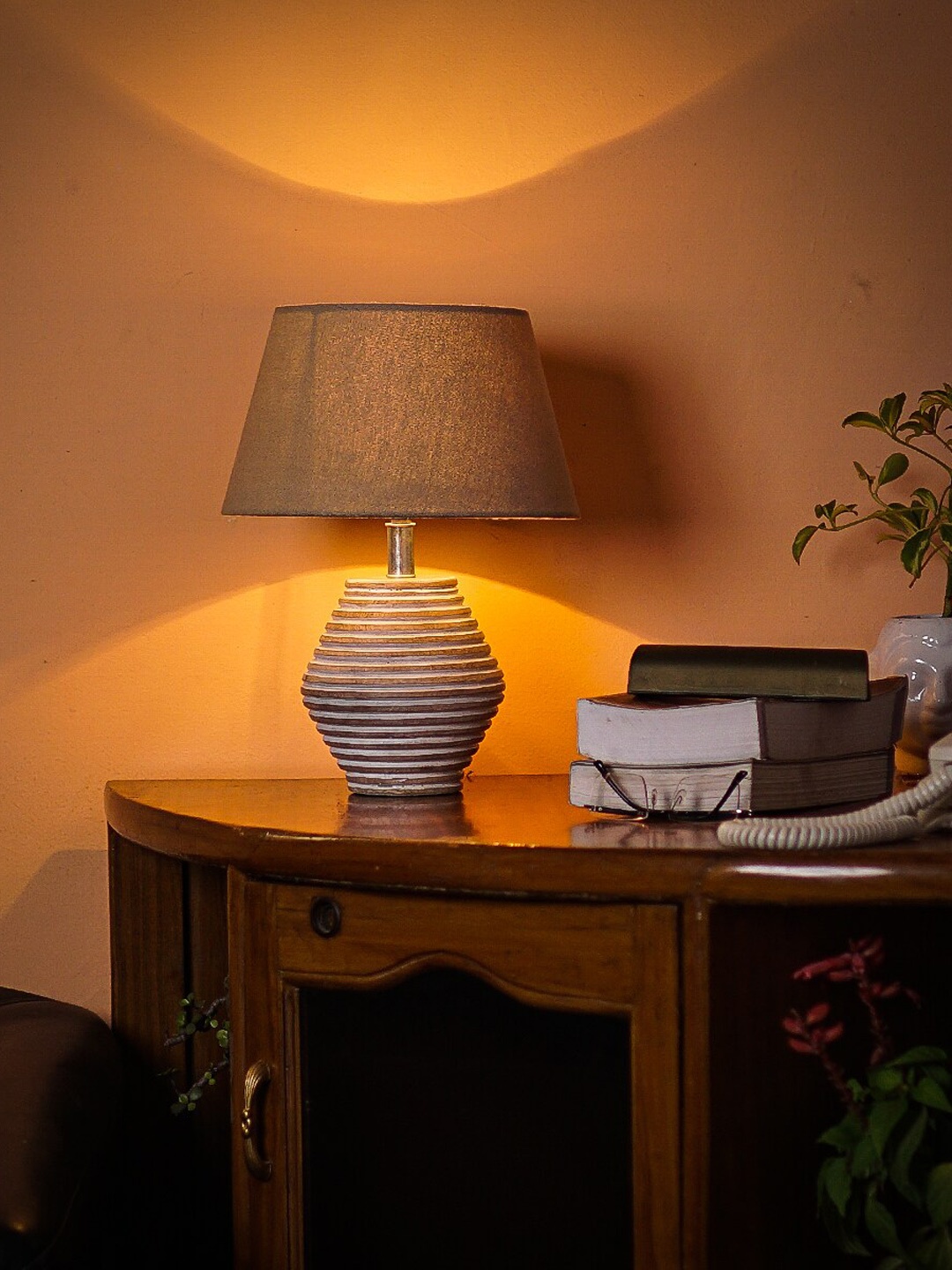 

Pinecraft INTERNATIONAL Beige Atury Table Lamp With Frustum Shade