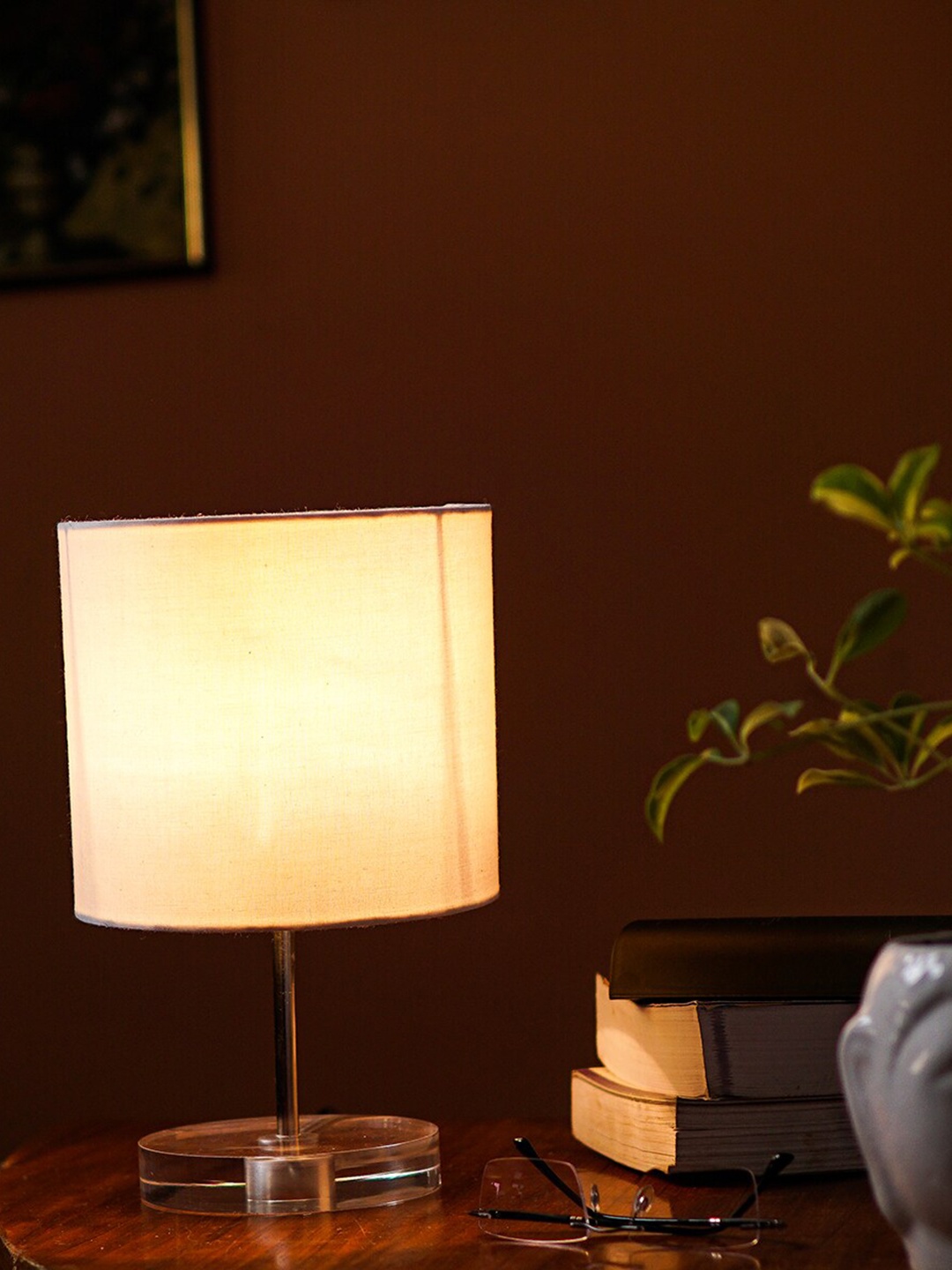 

Pinecraft INTERNATIONAL Transparent & White Celeste Table Lamp with Cotton Shade