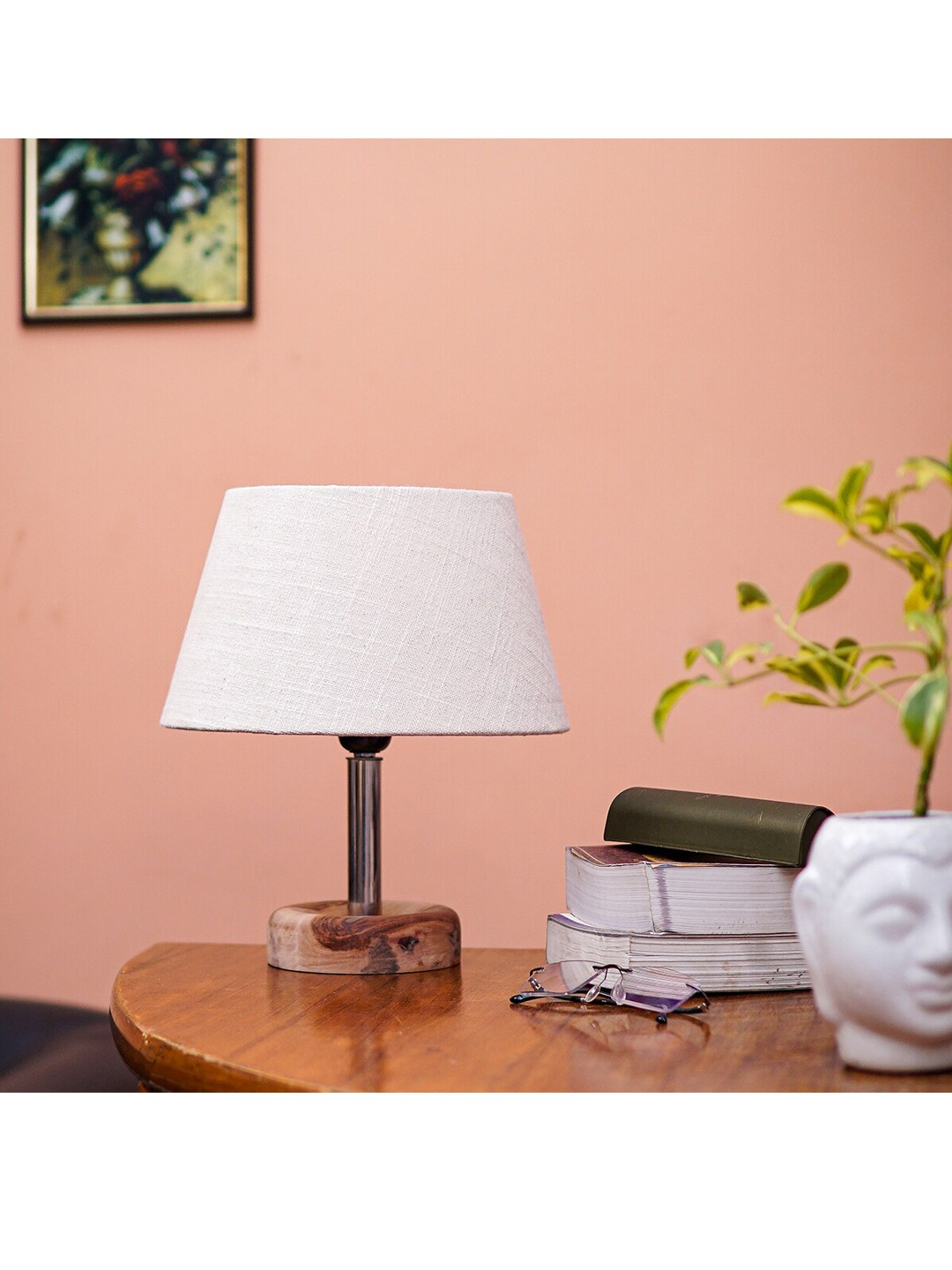 

Pinecraft INTERNATIONAL White Edra Table Lamp with Shade, Brown
