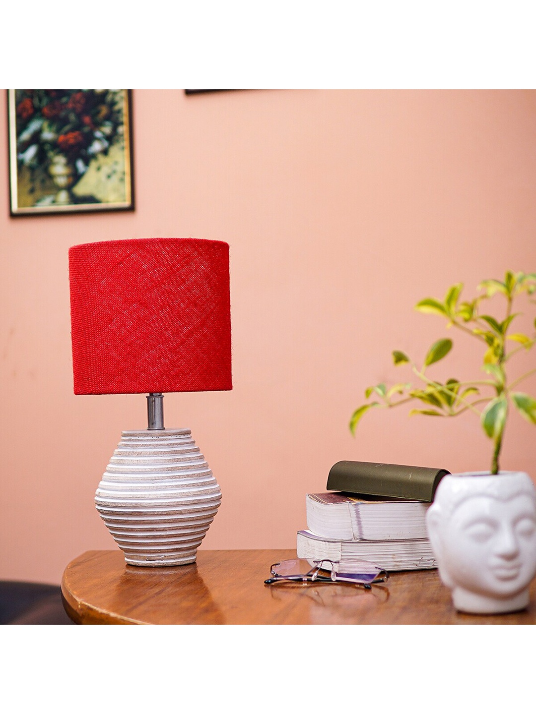 

Pinecraft INTERNATIONAL Red & White Atury Table Lamp with Shade
