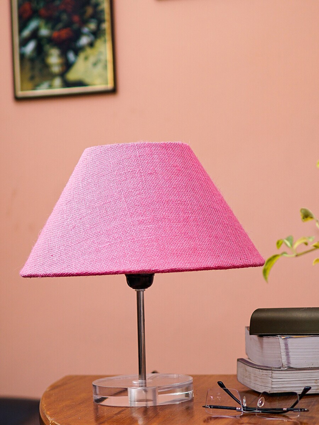 

Pinecraft INTERNATIONAL Transparent Celeste Table Lamp with Pink Shade