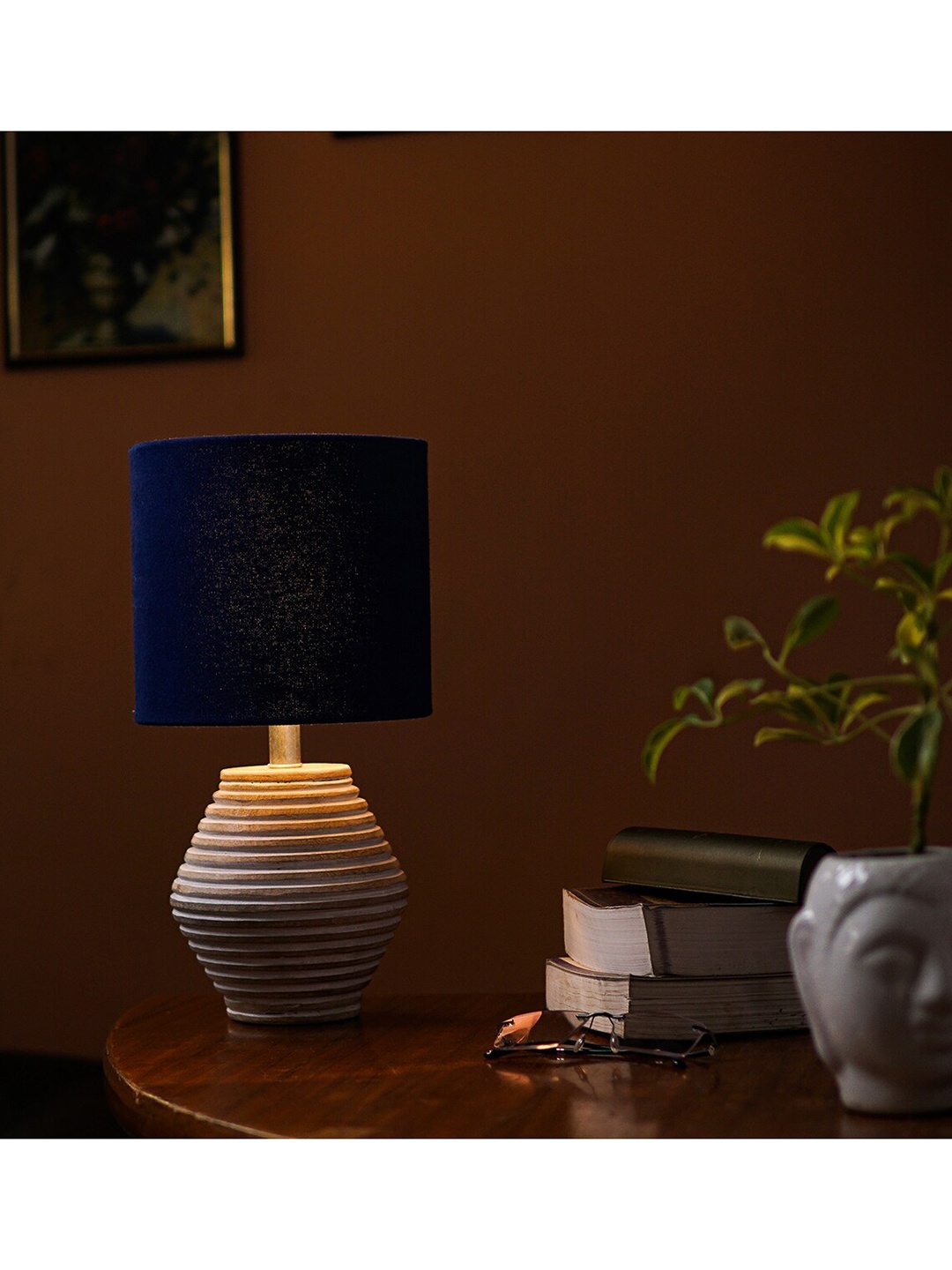 

Pinecraft INTERNATIONAL White Atury Table Lamp with Blue Shade