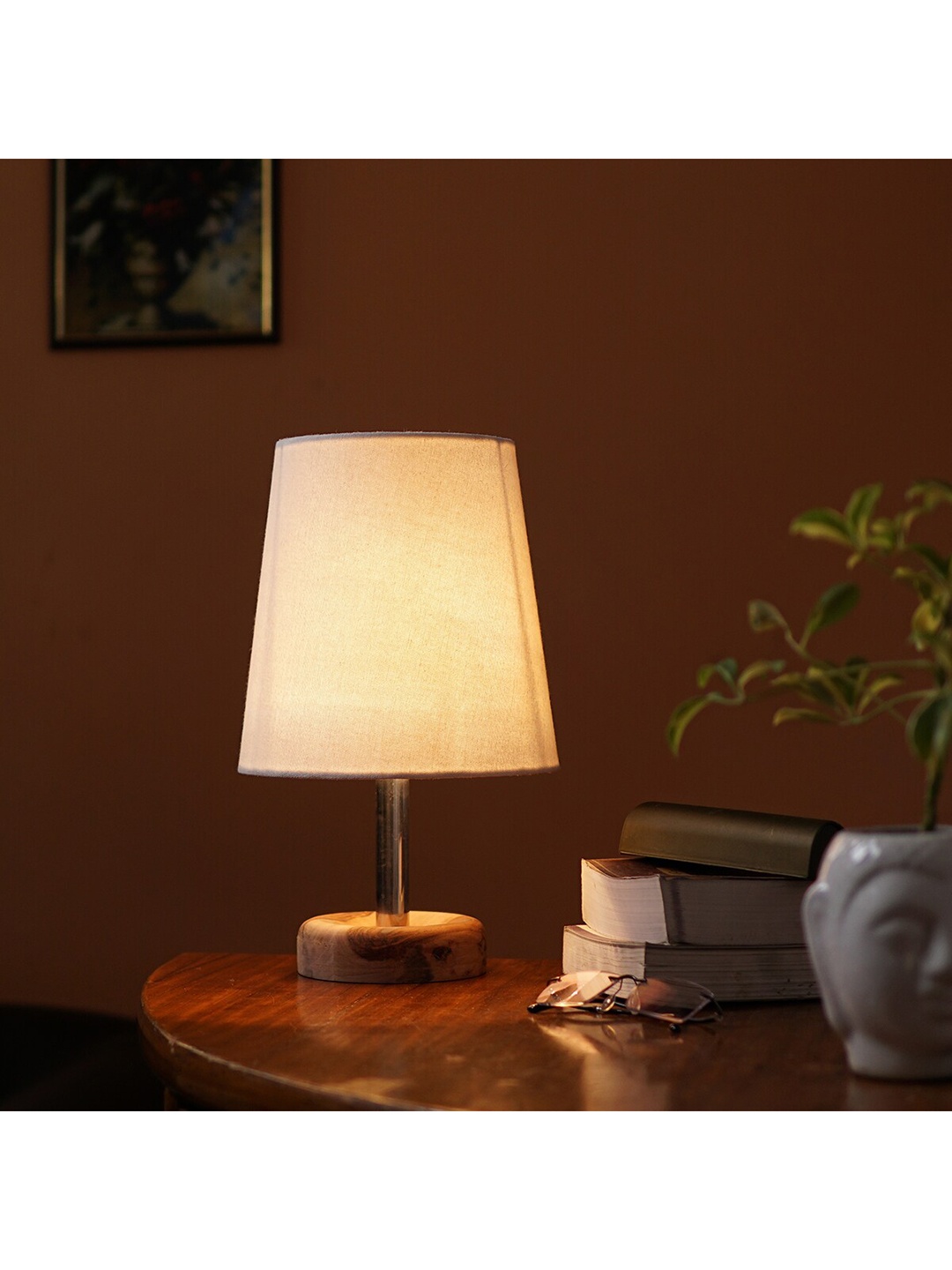 

Pinecraft INTERNATIONAL White & Brown Edra Table Lamp with White Shade