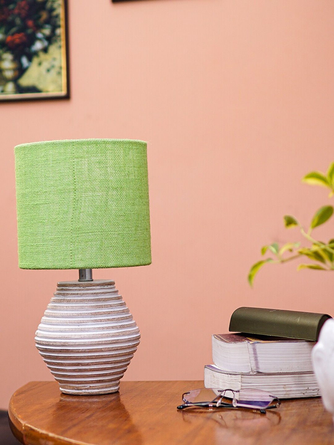 

Pinecraft INTERNATIONAL White & Green Atury Table Lamp with Shade