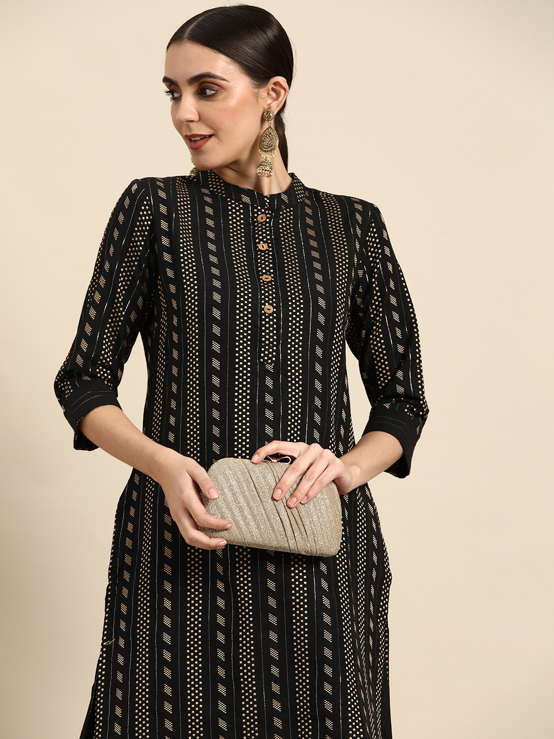 

Anouk Women Black Printed Pure Cotton Kurta with Palazzos