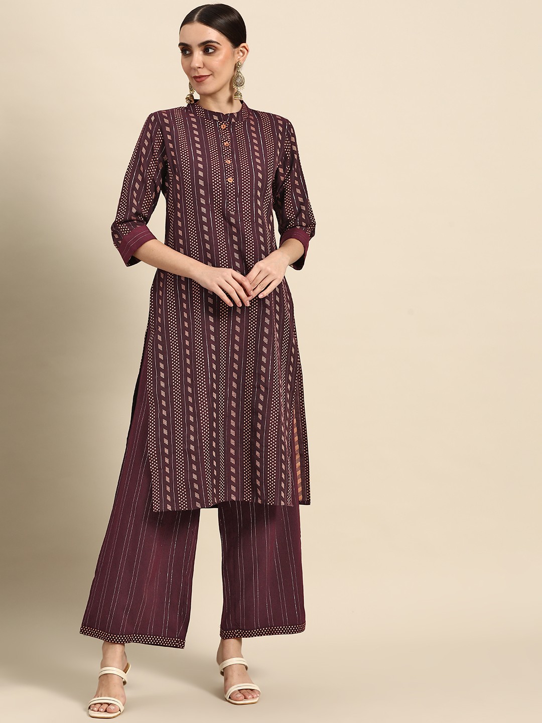 

Anouk Women Maroon Ethnic Motifs Printed Pure Cotton Kurta with Palazzos