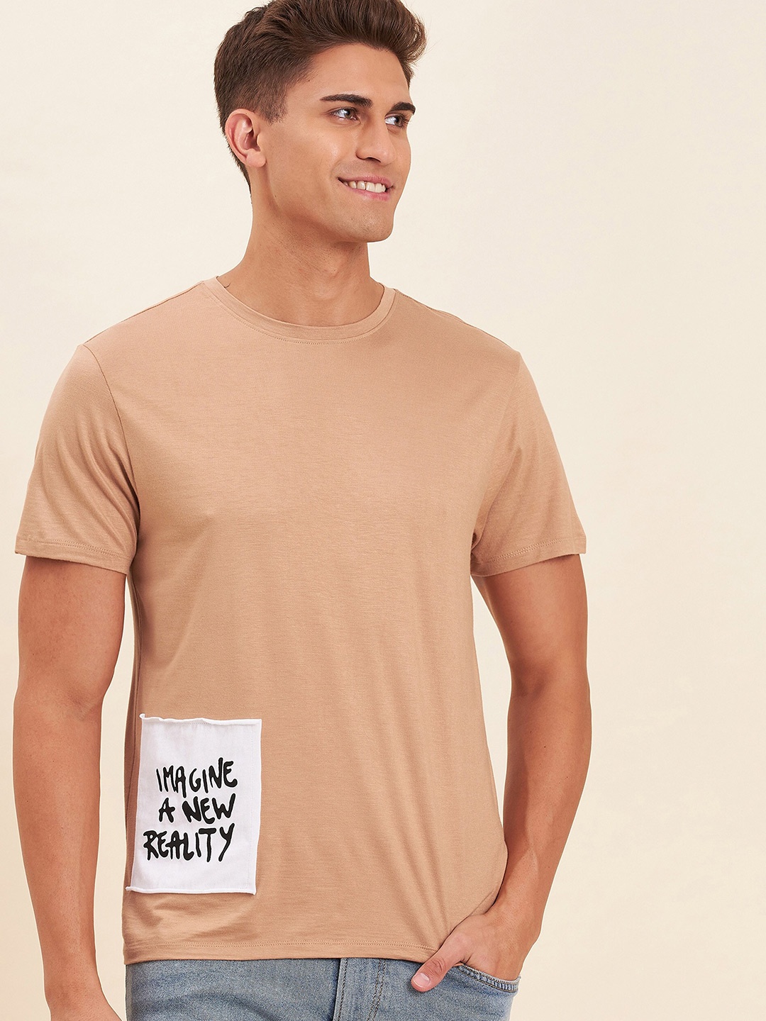 

MASCLN SASSAFRAS Men Beige Typography T-shirt