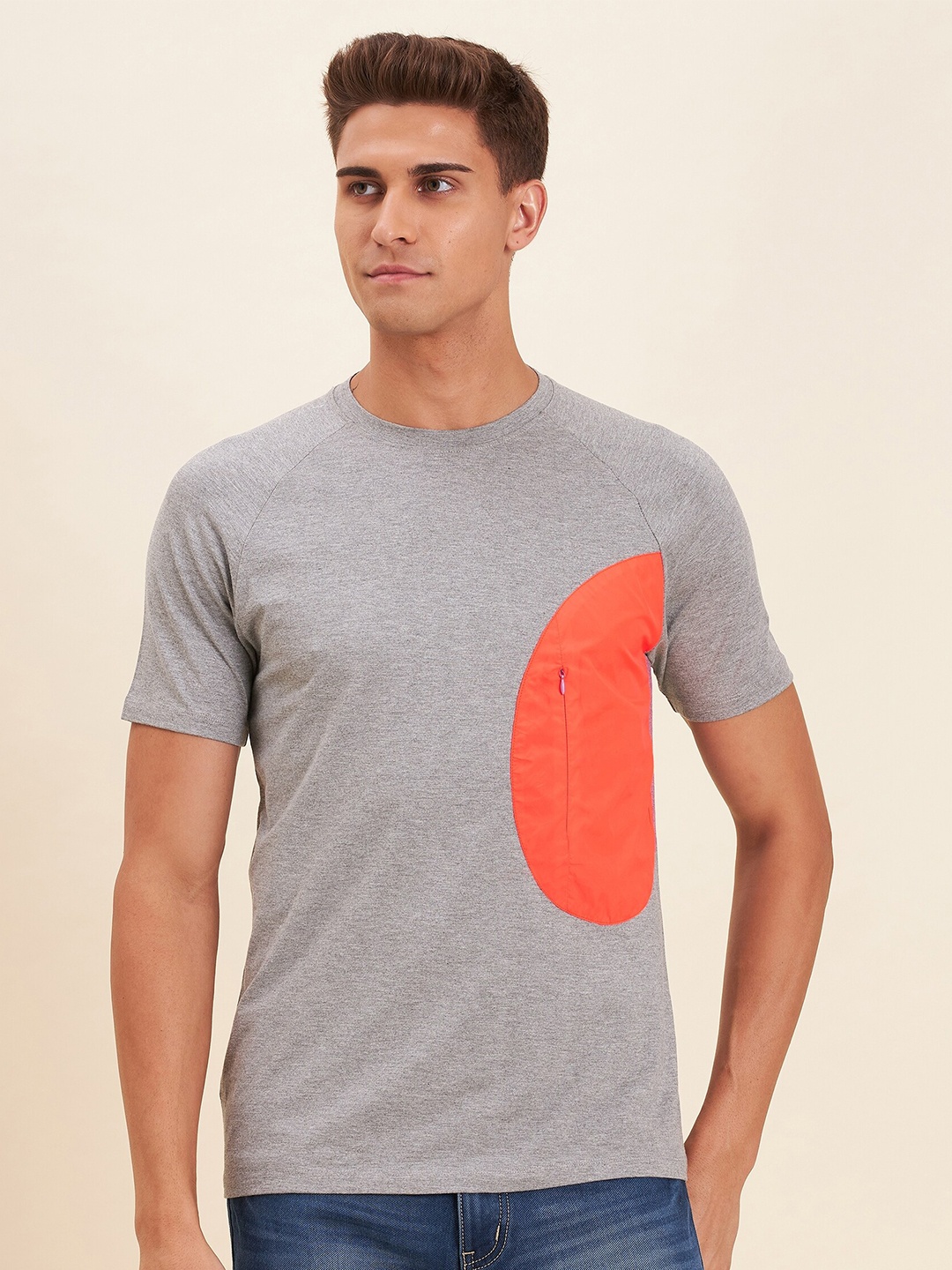 

MASCLN SASSAFRAS Men Grey Raglan Sleeves T-shirt