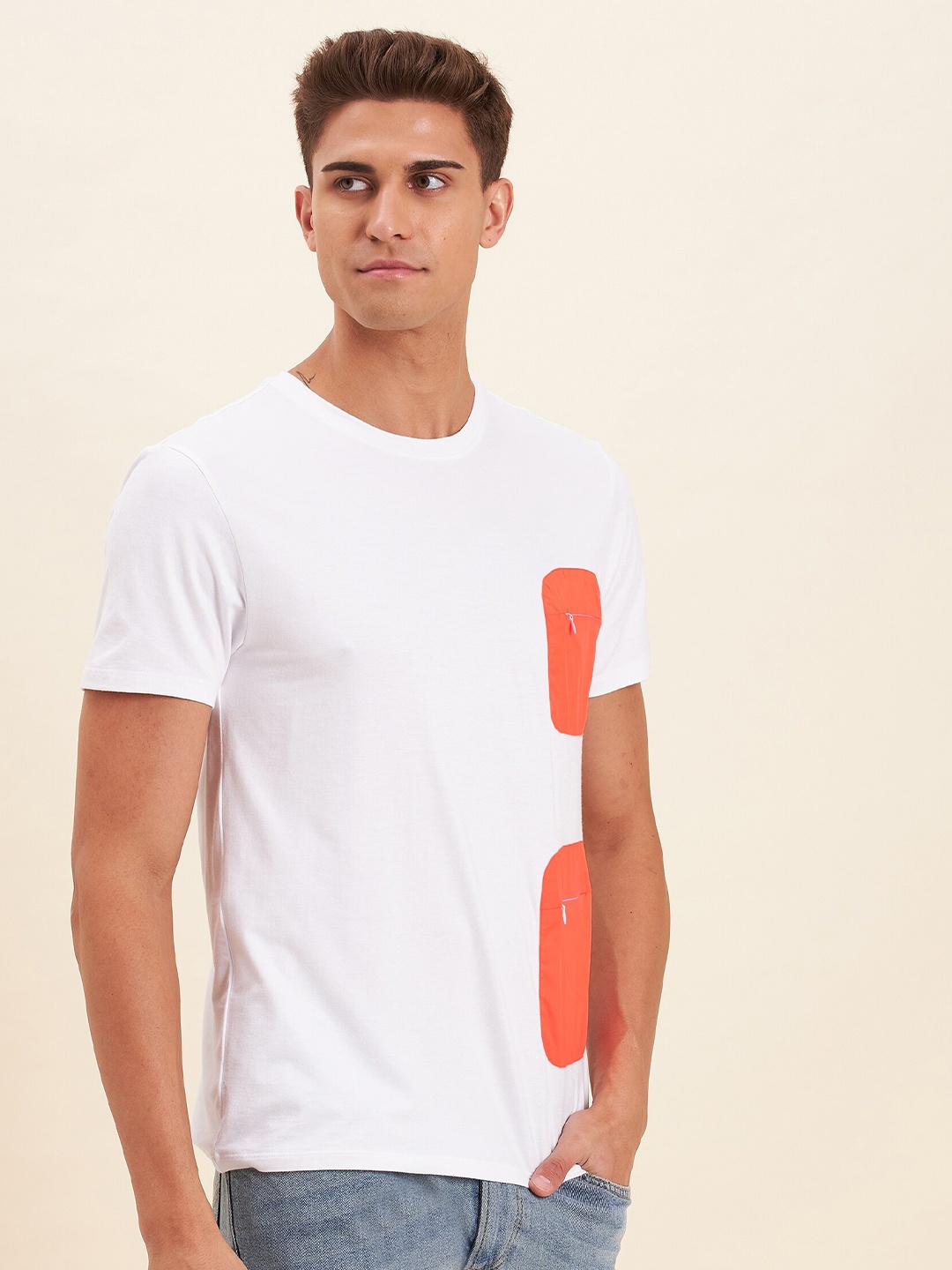 

MASCLN SASSAFRAS Men White Printed Zipper Pocket T-shirt