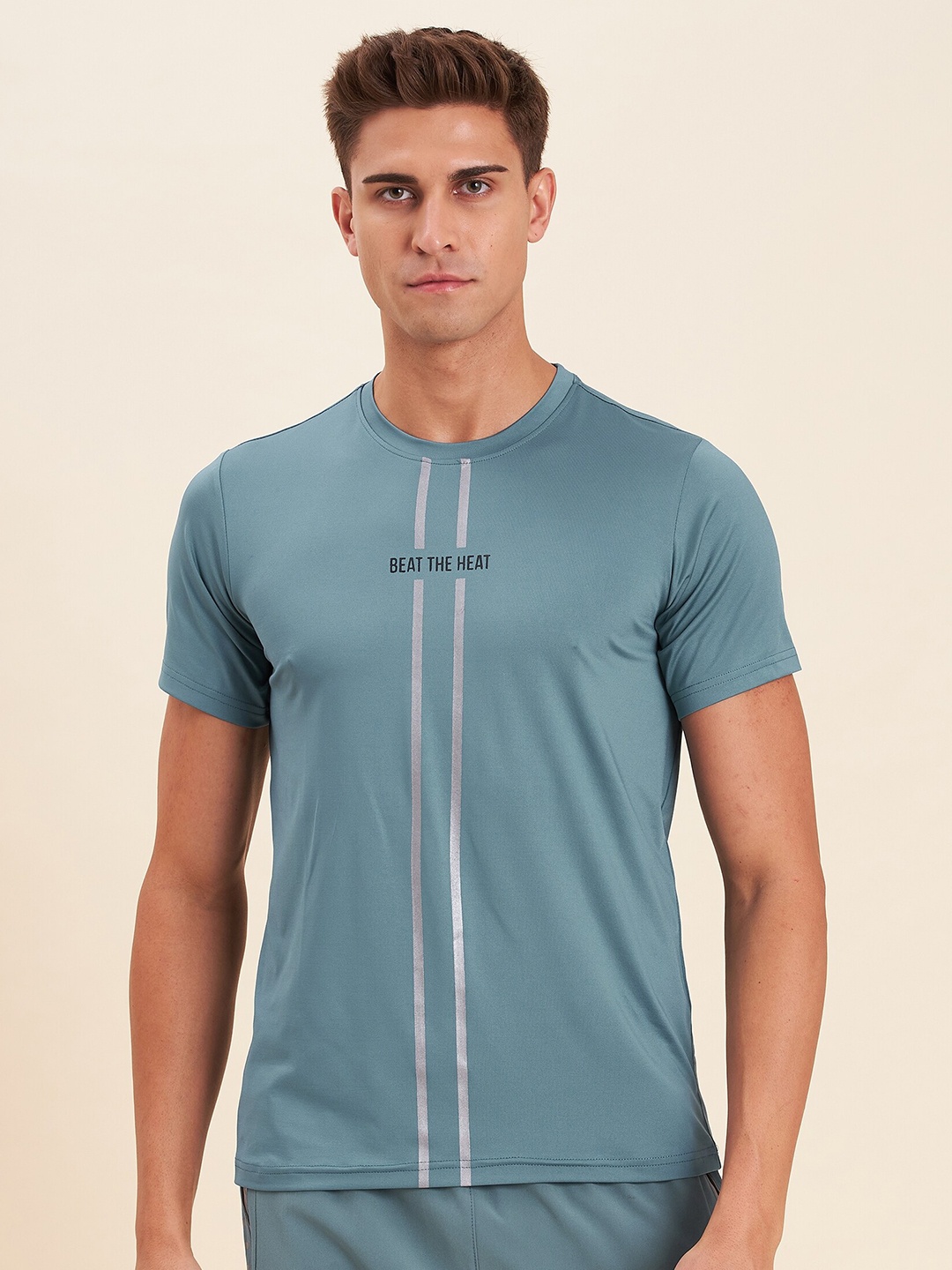 

MASCLN SASSAFRAS Men Teal Green Typography Printed Training T-shirt