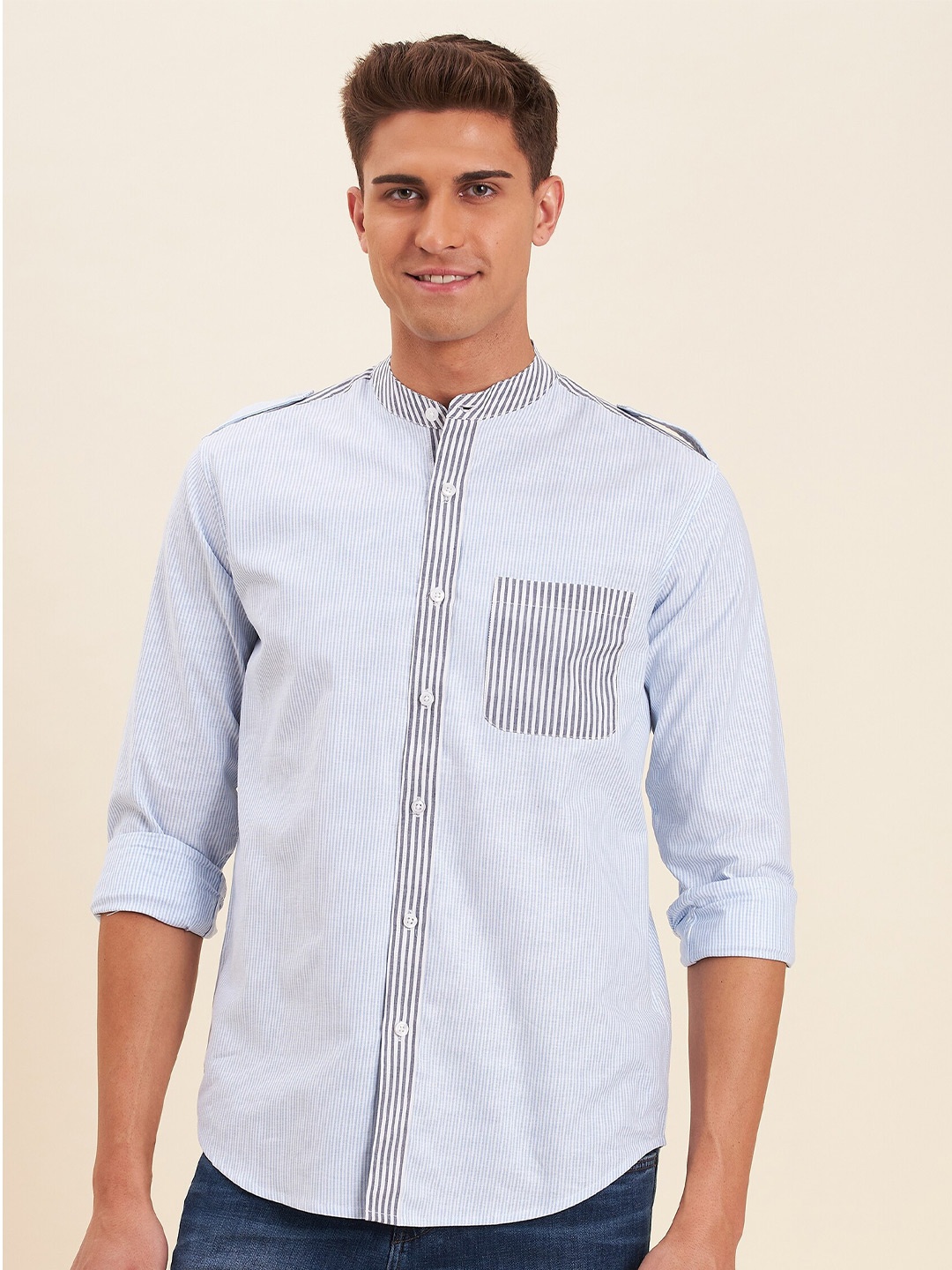 

MASCLN SASSAFRAS Men Blue Casual Shirt